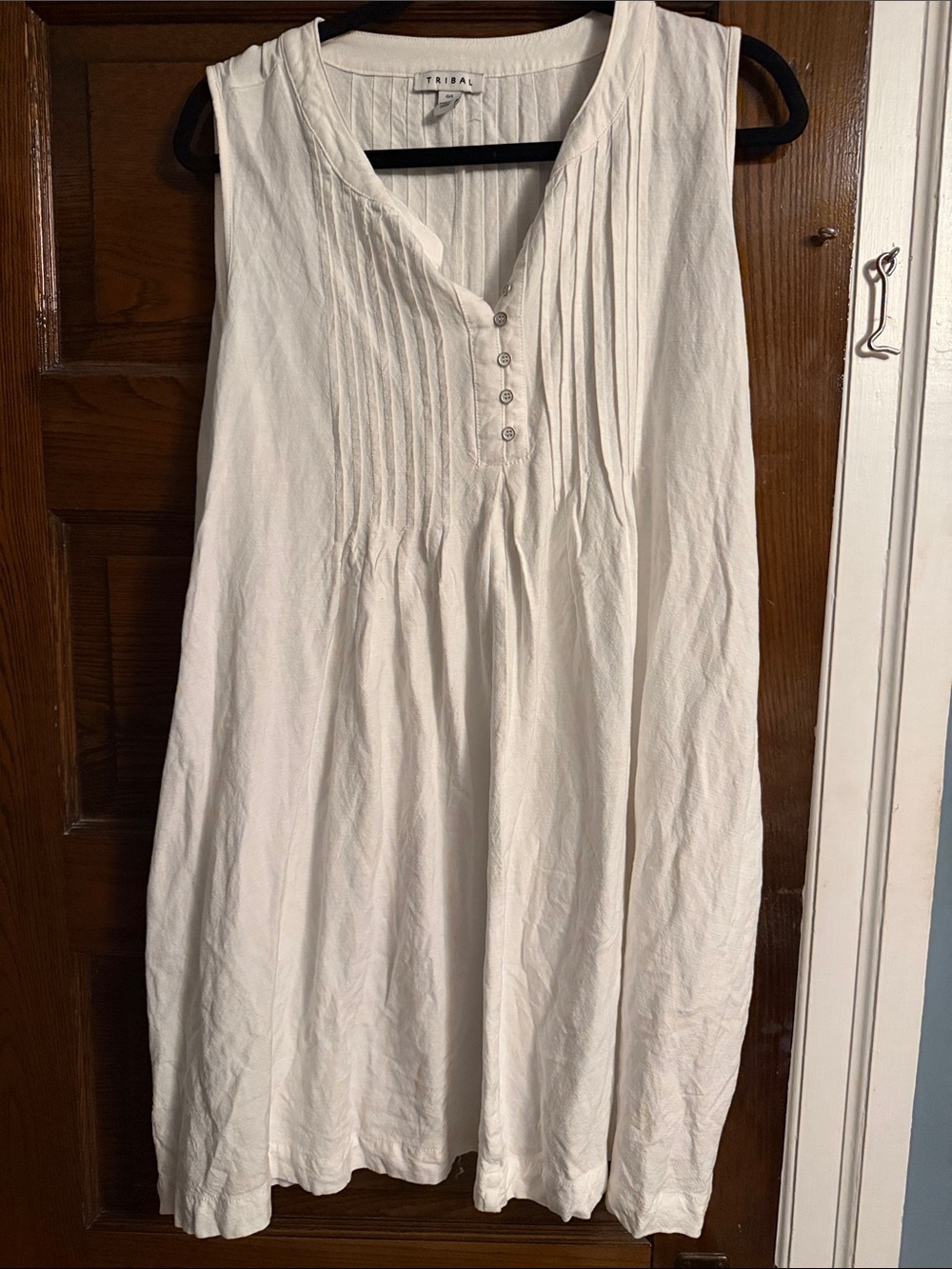 Tribal White Sleeveless Pintuck Tunic